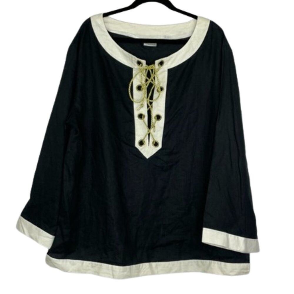 Spiegel Vintage black ivory tunic lace down V-neck blouse size XL